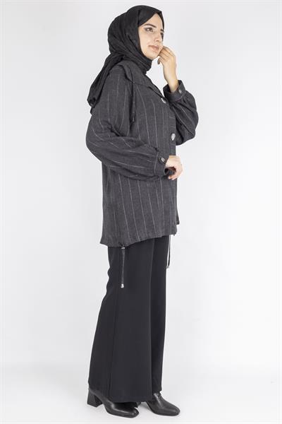 Şerit Dokulu Düğmeli Kısa Kap Antrasit OTW563