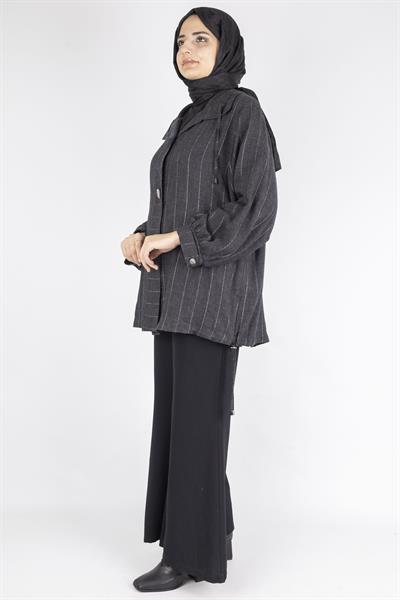 Şerit Dokulu Düğmeli Kısa Kap Antrasit OTW563