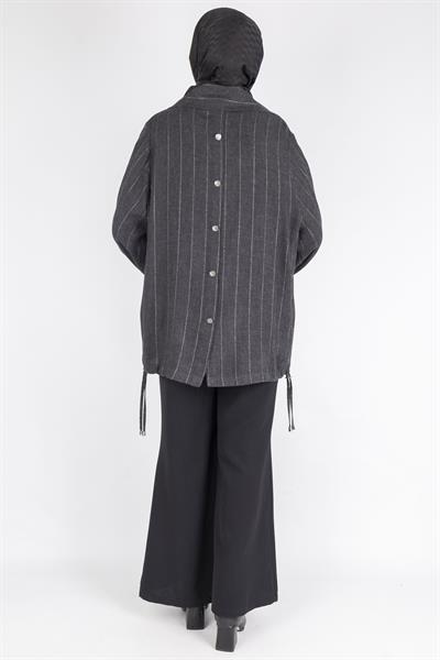 Şerit Dokulu Düğmeli Kısa Kap Antrasit OTW563