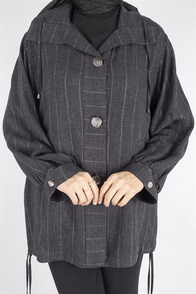 Şerit Dokulu Düğmeli Kısa Kap Antrasit OTW563