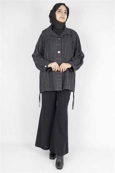 Şerit Dokulu Düğmeli Kısa Kap Antrasit OTW563