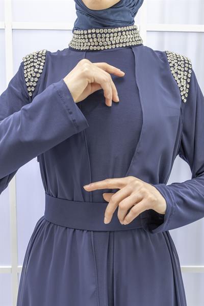 Şifon Abayalı Elbise Lacivert OTW4320