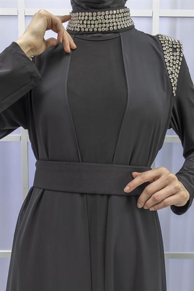 Şifon Abayalı Elbise Siyah OTW4320