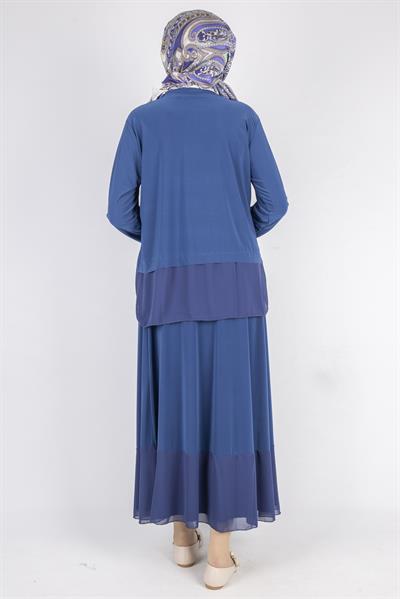 Şifon Detaylı Sandy Kumaş Etekli Takım İndigo OTW0517