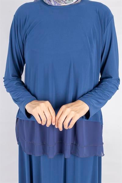 Şifon Detaylı Sandy Kumaş Etekli Takım İndigo OTW0517