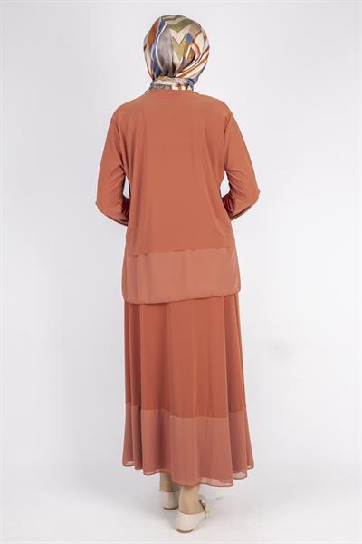 Şifon Detaylı Sandy Kumaş Etekli Takım Turuncu OTW0517