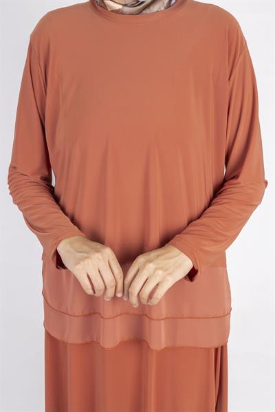 Şifon Detaylı Sandy Kumaş Etekli Takım Turuncu OTW0517