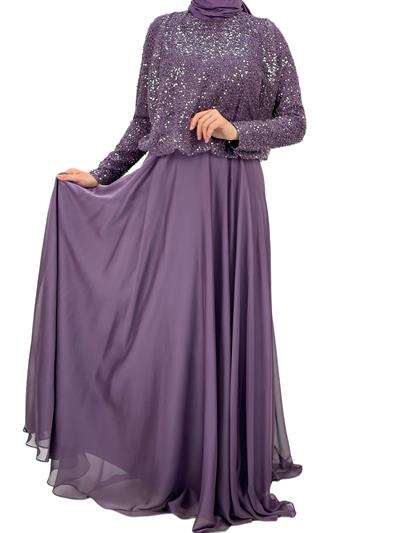 Şifon Etekli Abiye Takım Lila OTW4676