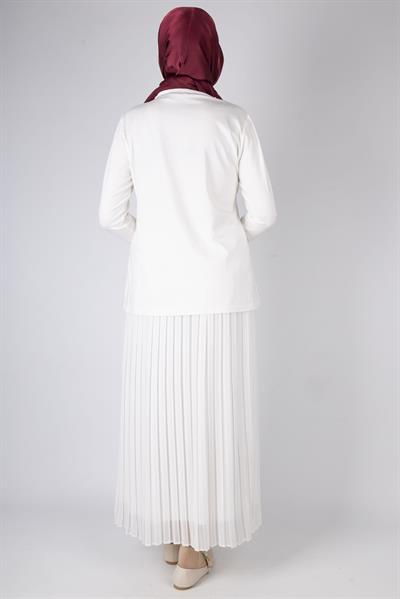 Şifon Kumaş Broşlu Tunik Ekru OTW572