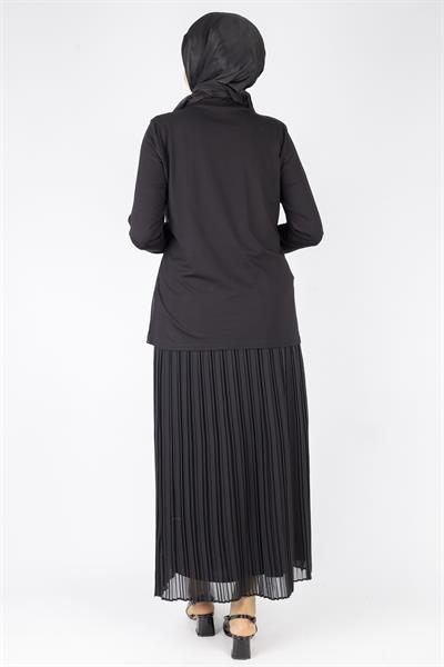 Şifon Kumaş Broşlu Tunik Siyah OTW572