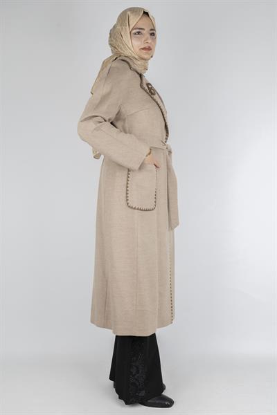 Şık Dikiş Detaylı Gri Kaşe Kap Camel OTW6470