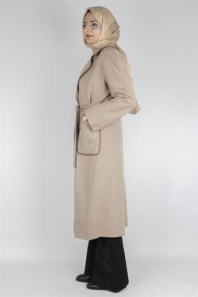 Şık Dikiş Detaylı Gri Kaşe Kap Camel OTW6470