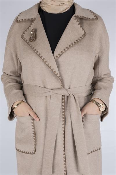 Şık Dikiş Detaylı Gri Kaşe Kap Camel OTW6470