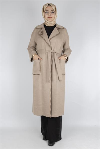 Şık Dikiş Detaylı Gri Kaşe Kap Camel OTW6470