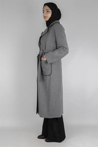 Şık Dikiş Detaylı Gri Kaşe Kap Gri OTW6470
