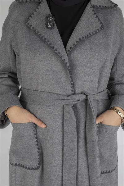 Şık Dikiş Detaylı Gri Kaşe Kap Gri OTW6470