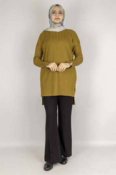 Şık Düğme Detaylı Merserize Tunik Hardal OTW1009