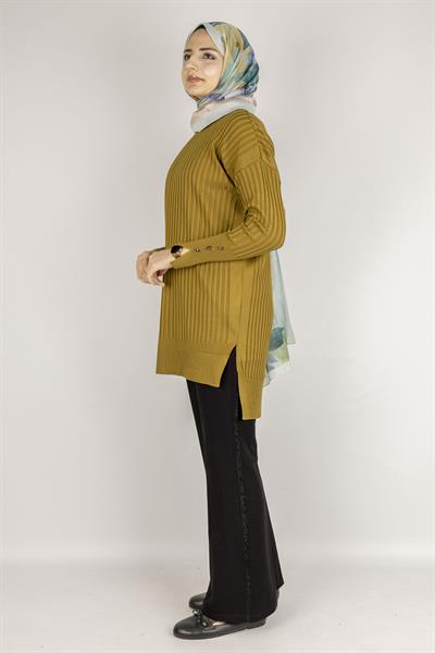 Şık Düğme Detaylı Merserize Tunik Hardal OTW1009