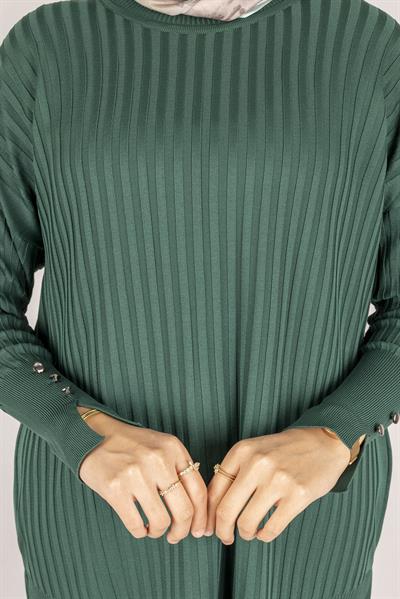 Şık Düğme Detaylı Merserize Tunik Zümrüt OTW1009