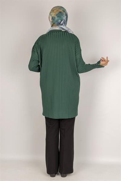 Şık Düğme Detaylı Merserize Tunik Zümrüt OTW1009
