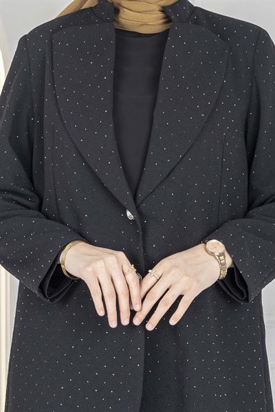 Şık Taş İşlemeli Büyük Beden Takım Siyah OTW45837