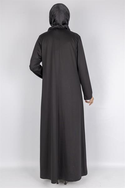 Sim Taş İşlemeli Büyük Beden Penye Elbise Siyah OTW2111