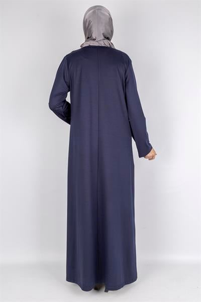 Sim Taş İşlemeli Büyük Beden Penye Elbise Lacivert OTW2111