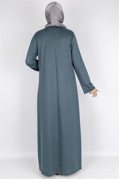 Sim Taş İşlemeli Büyük Beden Penye Elbise Yeşil OTW2111