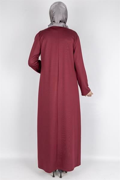 Sim Taş İşlemeli Büyük Beden Penye Elbise Bordo OTW2111