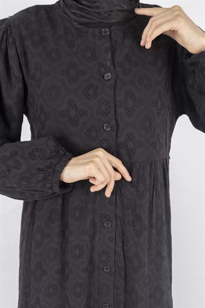 Siyah Astarlı Fisto Keten Elbise Siyah OTW1983