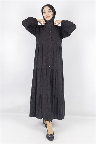 Siyah Astarlı Fisto Keten Elbise Siyah OTW1983