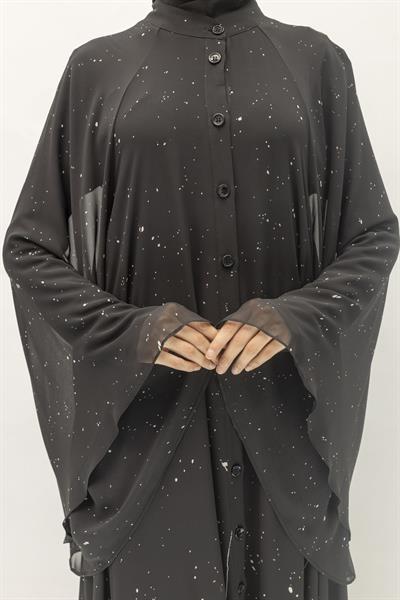 Siyah Beyaz Desenli Büyük Beden Şifon Elbise – Ottoman Wear Siyah OTW411