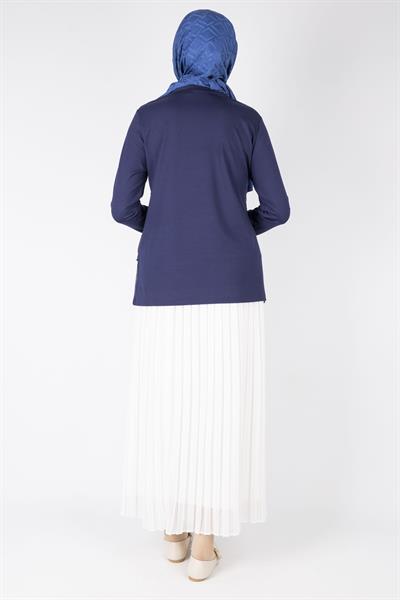 Siyah Kat Kat Şifon Tunik Lacivert OTW573