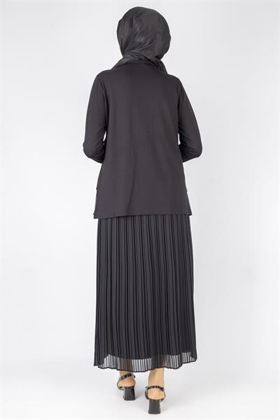 Siyah Kat Kat Şifon Tunik Siyah OTW573