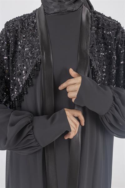 Siyah Payet Detaylı Şifon Abiye Üçlü Takım Siyah OTW42904