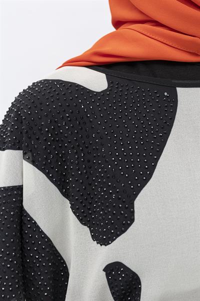 Taş Detaylı Büyük Beden Şifon Yarasa Elbise Oranj OTW158