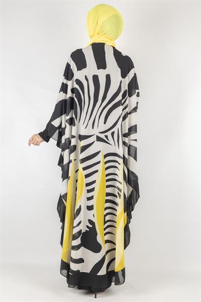 Taş Detaylı Büyük Beden Şifon Yarasa Elbise Sarı OTW158