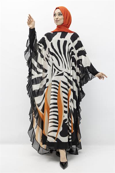 Taş Detaylı Büyük Beden Şifon Yarasa Elbise Oranj OTW158