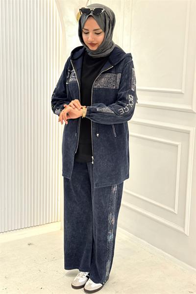 Taş Detaylı Eşofman Takımı Lacivert OTW5152
