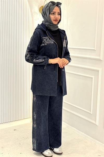 Taş Detaylı Eşofman Takımı Lacivert OTW5152