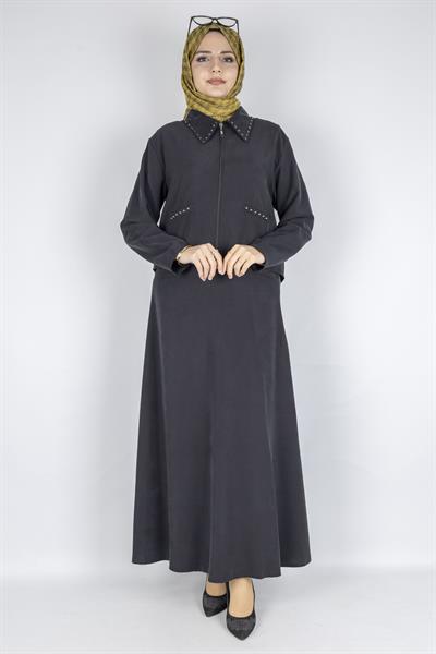 Taş Detaylı Fermuarlı Etekli Tesettür Takım Siyah OTW320