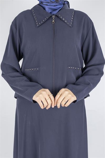 Taş Detaylı Fermuarlı Etekli Tesettür Takım Lacivert OTW320