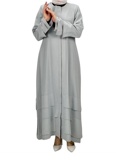 Taş Detaylı Krep Kumaş Ferace Gri OTW36223