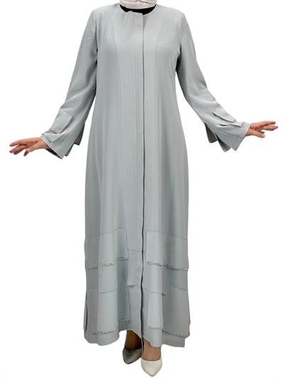 Taş Detaylı Krep Kumaş Ferace Gri OTW36223