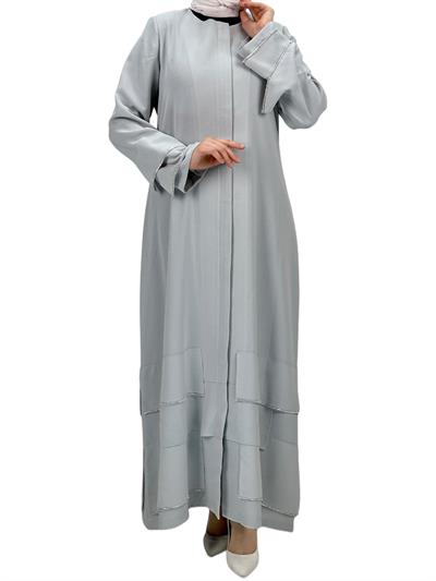 Taş Detaylı Krep Kumaş Ferace Gri OTW36223