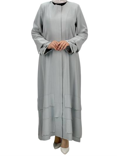 Taş Detaylı Krep Kumaş Ferace Gri OTW36223