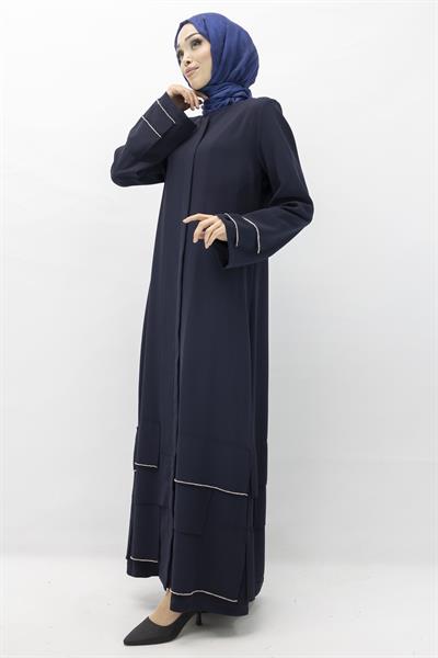 Taş Detaylı Krep Kumaş Ferace Lacivert OTW36223