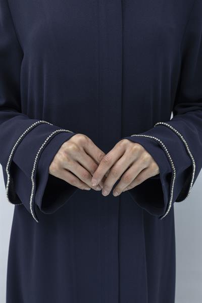 Taş Detaylı Krep Kumaş Ferace Lacivert OTW36223