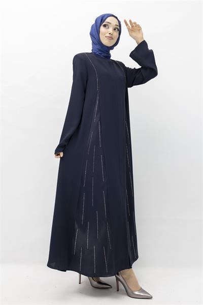 Taş Detaylı Krep Kumaş Ferace Lacivert OTW36240