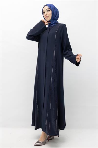 Taş Detaylı Krep Kumaş Ferace Lacivert OTW36240